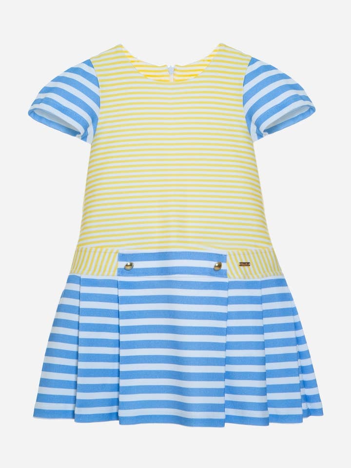 Meisjes gele jurk met blauwe en witte strepen voor wholesale door Patachou