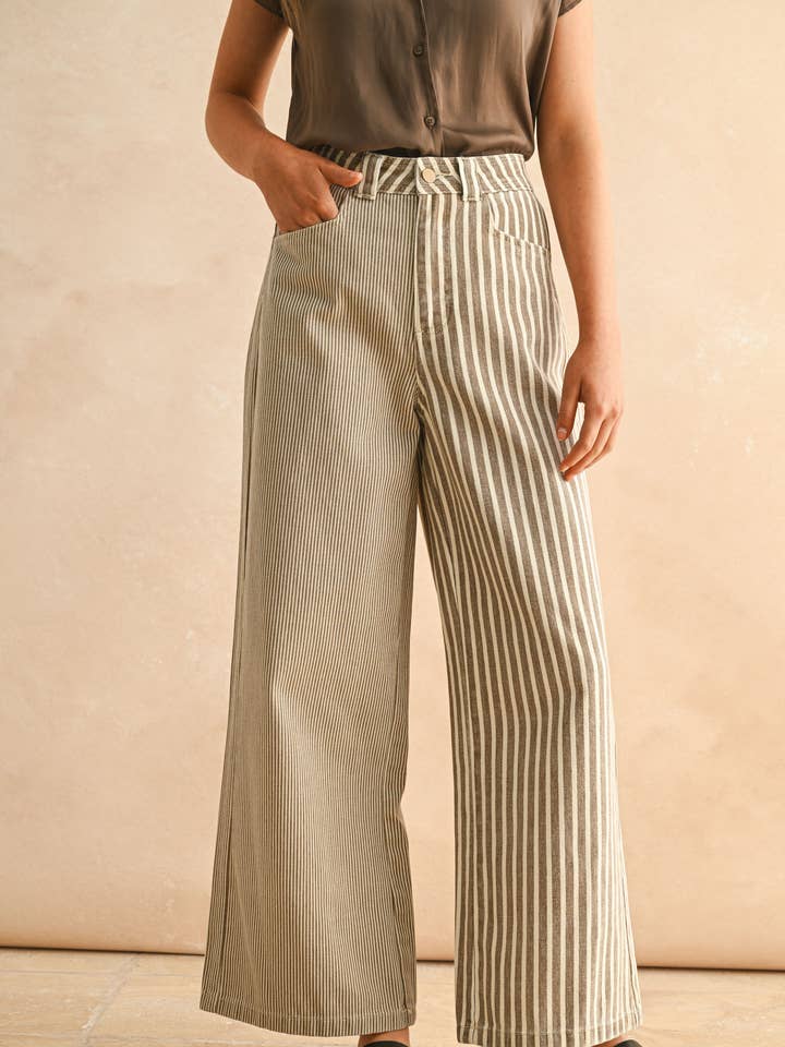P4971 STRIPE FABRIC MIXED PANTS for wholesale by MIOU MUSE