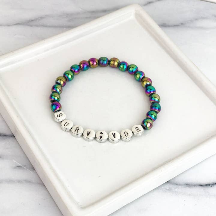 Black Tied - Wholesale Beaded Bracelet - Surv;vor Bead Bracelet | Semicolon Mental Health Survivor