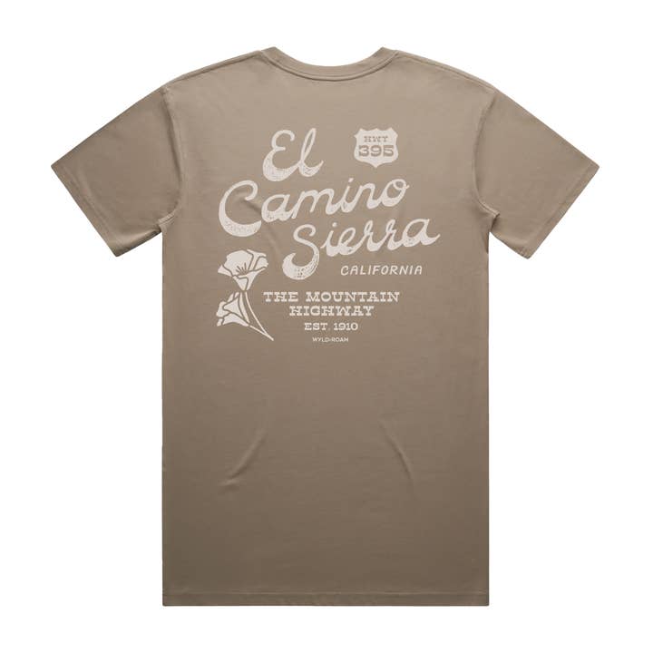 El Camino Sierra Mountain Highway 395 Tee, Taupe for wholesale by Wyld & Roam