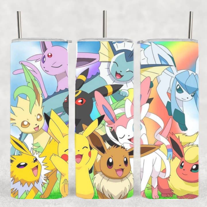 Eevee Eveloutions w/ Pika Poke Anime Drink Tumbler for wholesale by The Geek Boutique