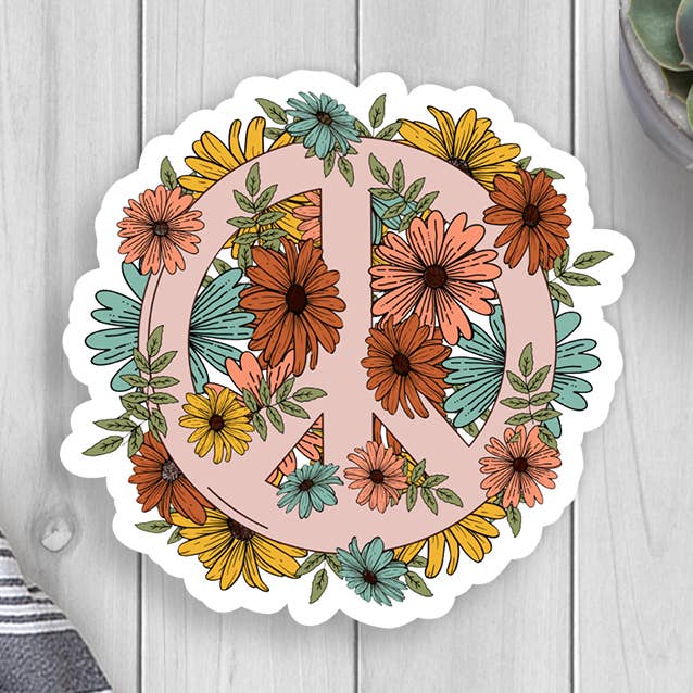 Floral Peace Vinyl Sticker for wholesale by Expression Design Co