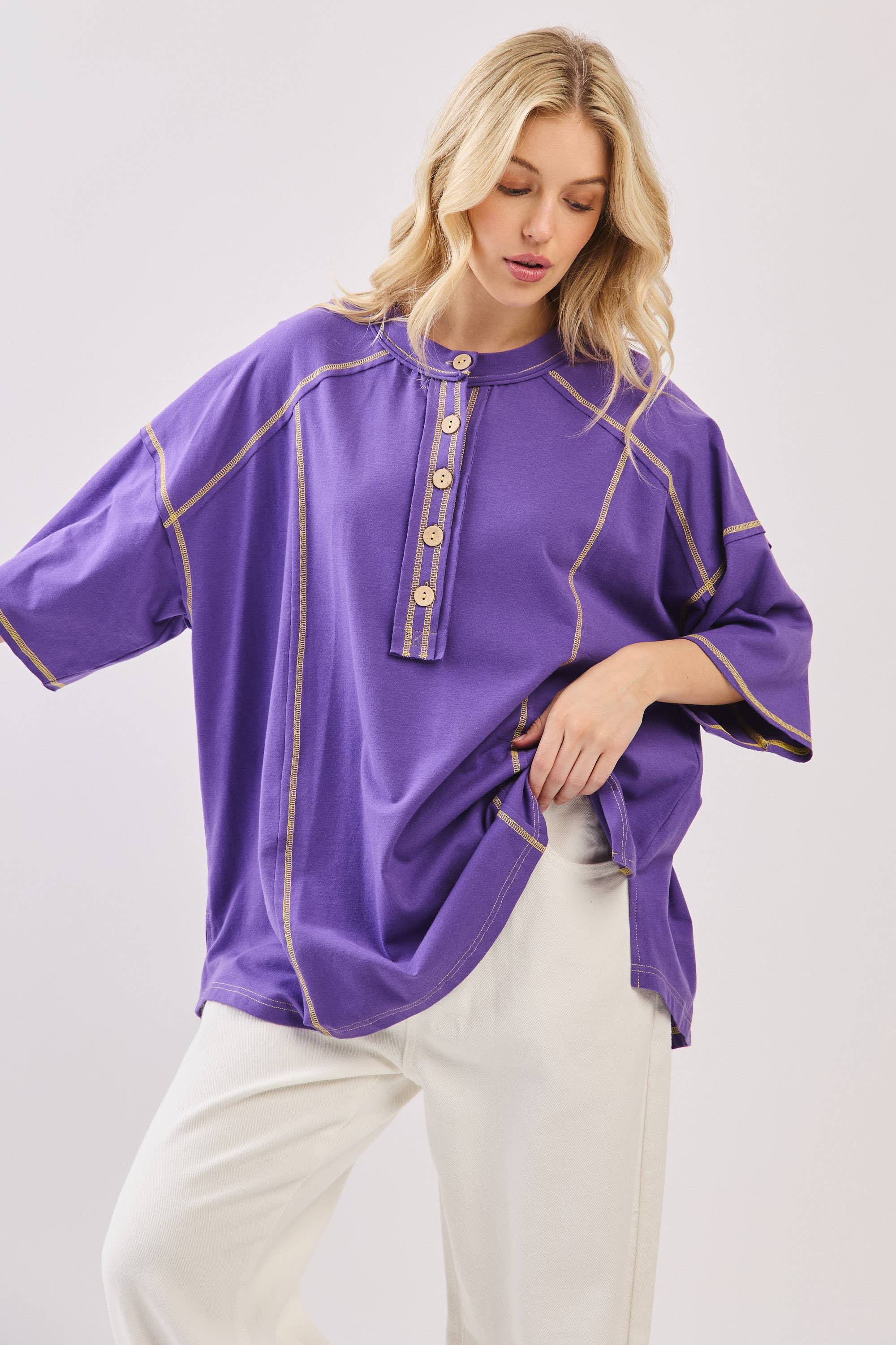 Sewn and Seen – Túnica - Mulher por atacado – Henley Relaxado com Botões32