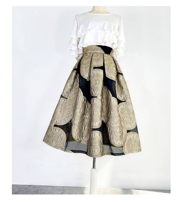 Yellow SK027Y Elegant Embroidered Organza Midi Tutu Skirt for wholesale on Faire5