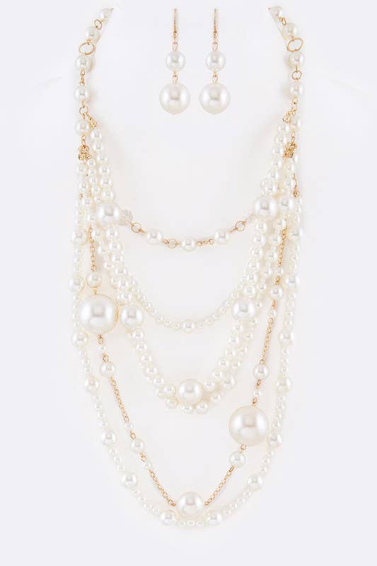 Artini Accessories - Wholesale Jewelry Set - Mix Pearl Statement Layer Necklace Set1
