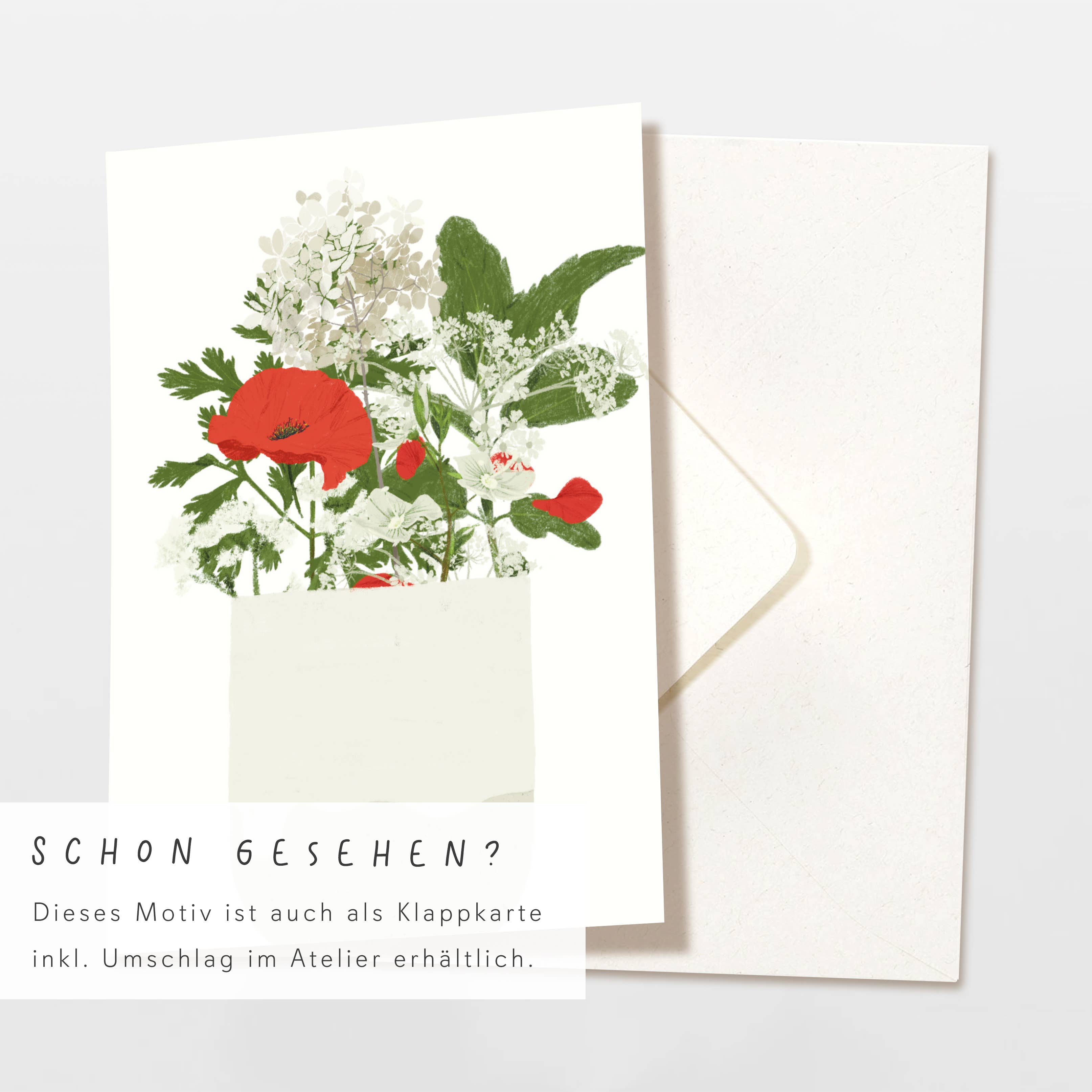 Wildblumen Atelier - Wholesale Postcard - Postcard red & white flowers in hand-thrown mug, FSC4