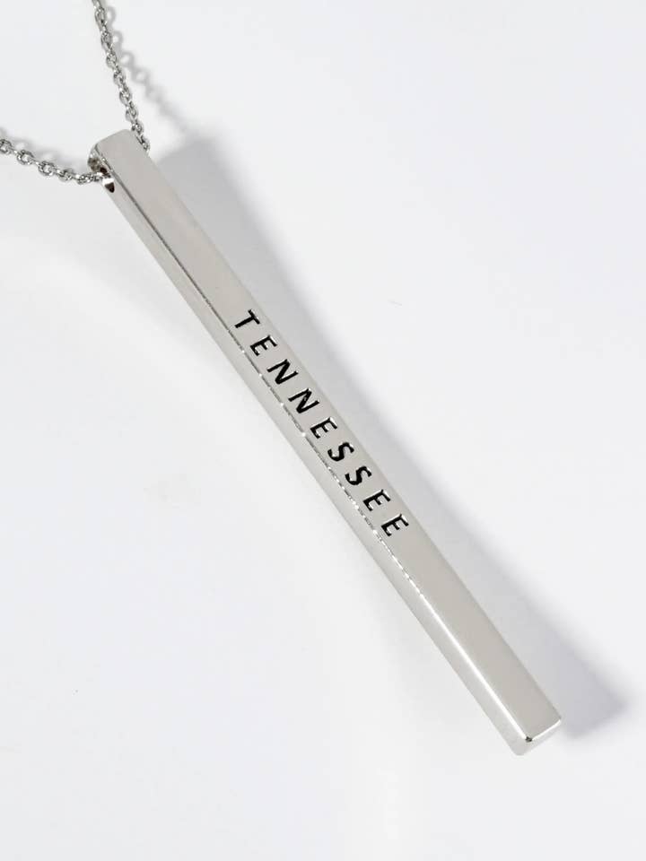 State Of Tennessee Engraved Vertical Bar Pendant Necklace for wholesale by Wild Honey