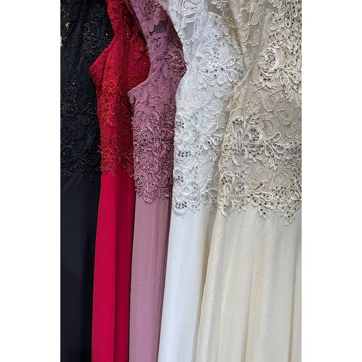 Curve Market - Wholesale Dress - Women's - PLUS SIZE EMBELLISHED LACE CONTRAST CHIFFON MAXI DRESS