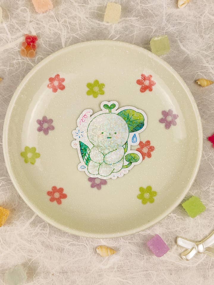 Holographic Die-Cut Glossy Vinyl Smiski Sprout Sticker for wholesale by Hokeii Pokeii