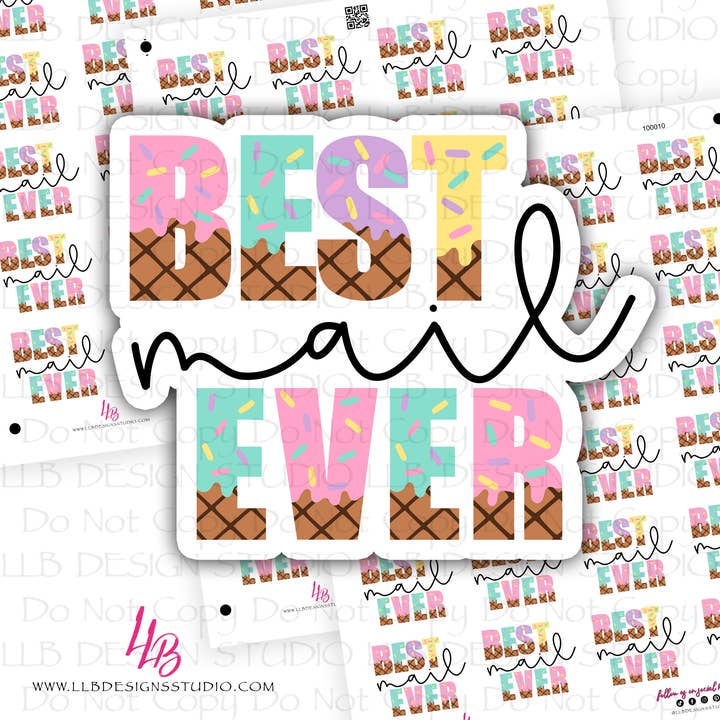 LLB Designs Studio - Wholesale Sticker - Ice Cream Best Mail Ever, Business Branding, Small Shop Stickers , Sticker #: S0622, Ready To Ship