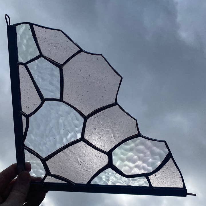 Soft Pink Honeycomb Stained Glass Corner for wholesale by AG Glass Studio
