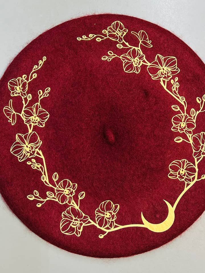 Vegan Beret - Burgundy - Orchids for wholesale by Witchwood Bags