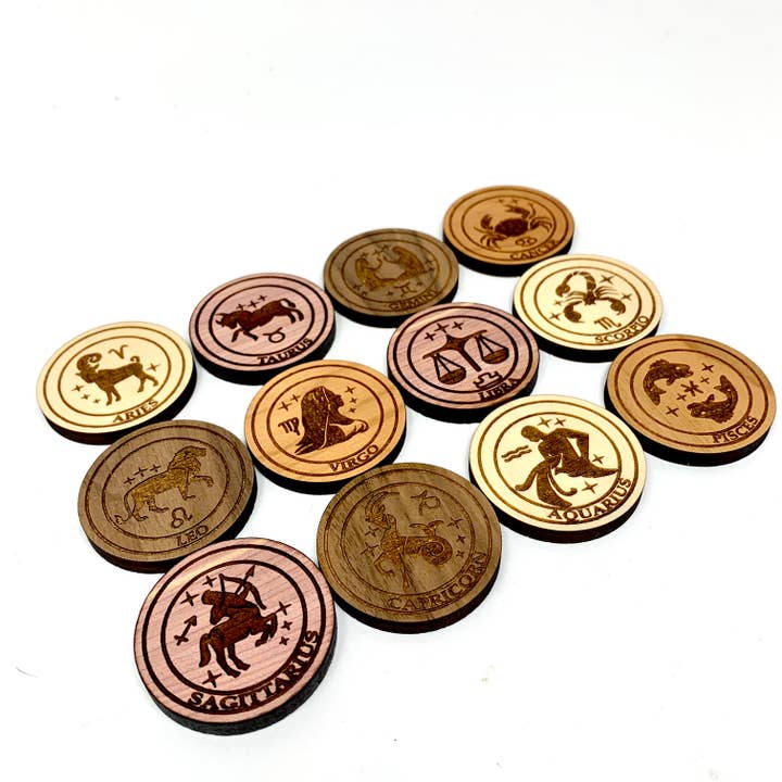 MAGNETER - 12st Astrologi Star Sign Trä Kylskåp Magnet för wholesale av Insert Brand Here Shop