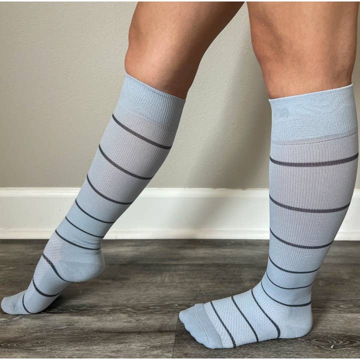 Compression Socks - Thin Stripe - Grey & Black for wholesale by Nabee Socks