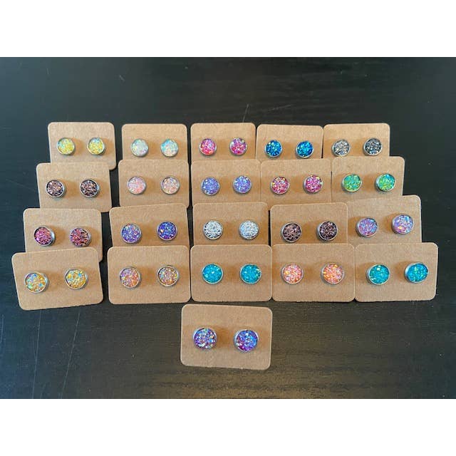 8mm Sparkly Cabochon stud earrings for wholesale by SMA Artistry Creations