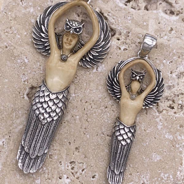 Goddess Design Studio - Wholesale Individual Charm/Pendant - Sterling Silver Owl Goddess in 2 sizes