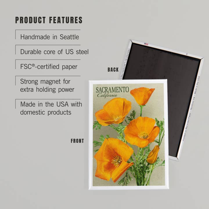Lantern Press - Wholesale Magnet - MAGNET Sacramento, California Poppy Flowers2