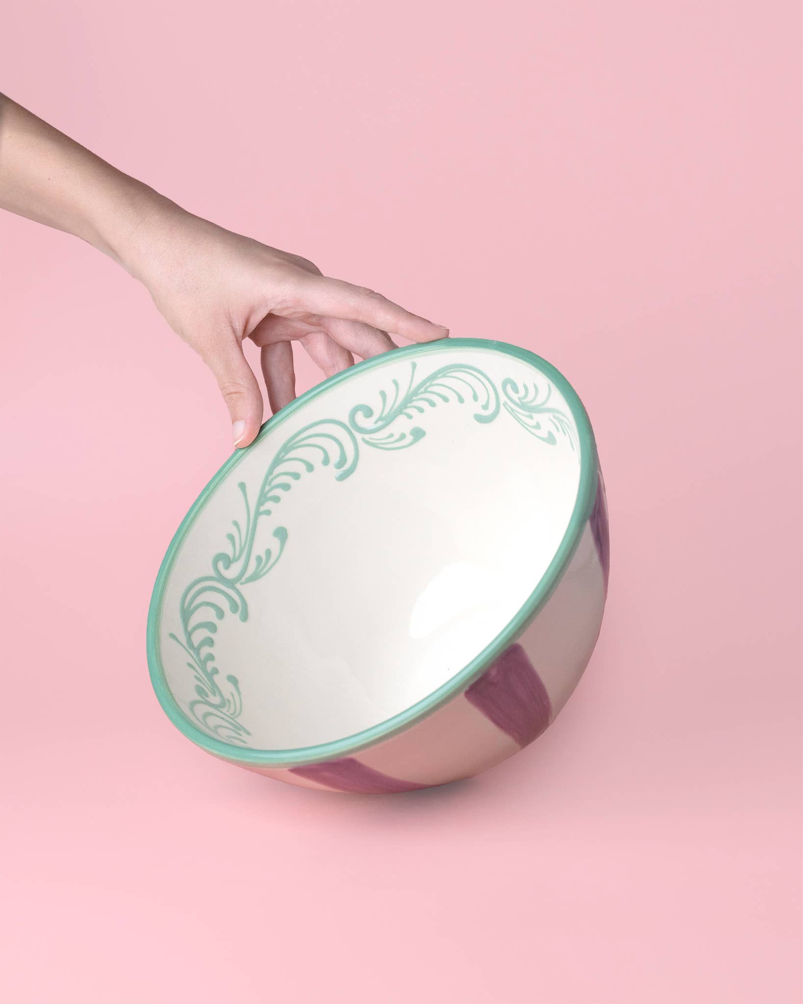 Alfar Tierra Cocida - Venta al por mayor Bol de mesa - Artisanal Ceramic Serving Bowl 1.5L Green & Violet ESMERALDA4