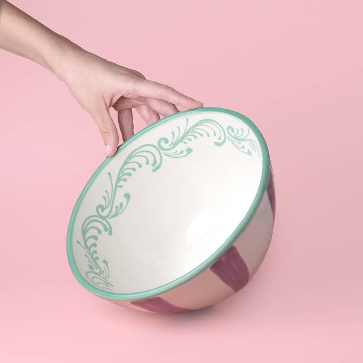 Alfar Tierra Cocida - Venta al por mayor Bol de mesa - Artisanal Ceramic Serving Bowl 1.5L Green & Violet ESMERALDA4