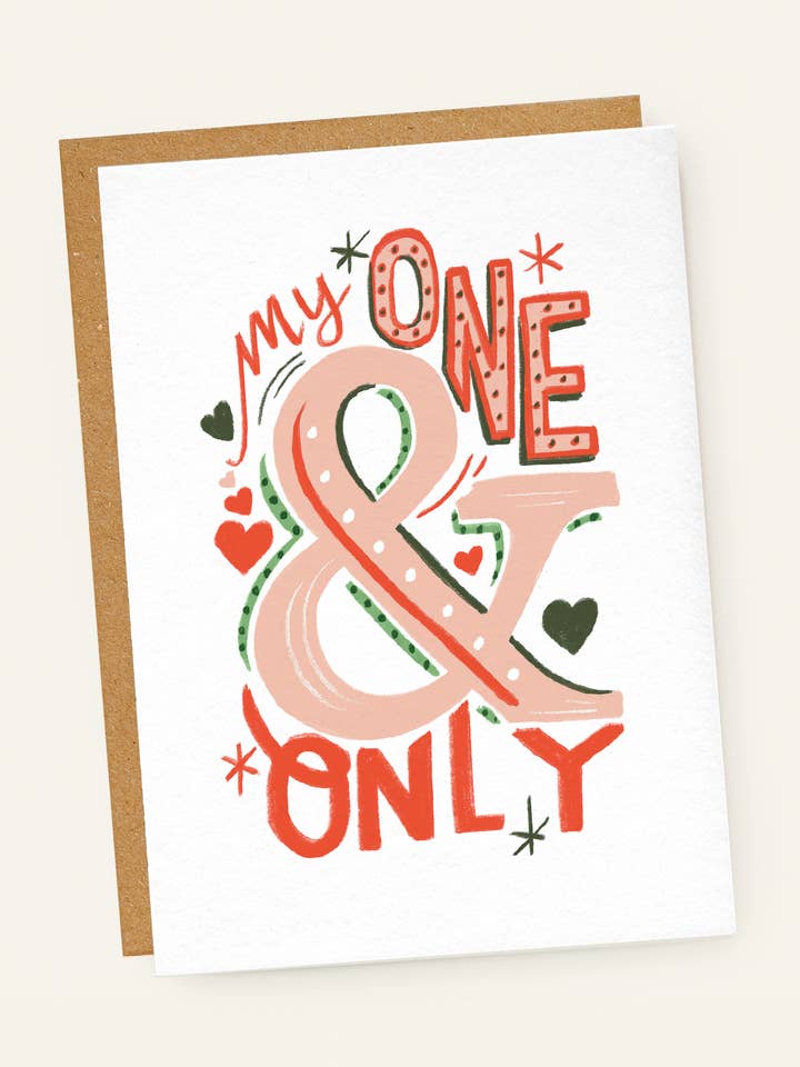 My One & Only Illustrierte, handgeschriebene Liebes-Valentinskarte für den Großhandel von Jade Fisher
