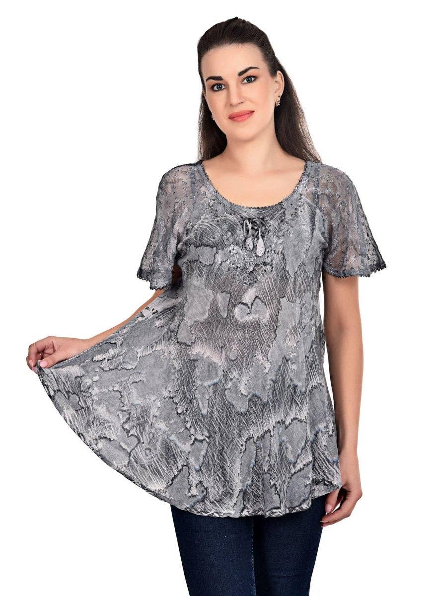 Assorted Ocean Waves Tie Dye Cap Sleeve Blouse 19204 for wholesale on Faire5