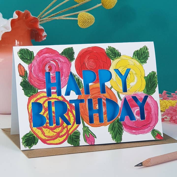 June Birth Flower Paper Cut Birthday Card for wholesale by Miss Bespoke Papercuts