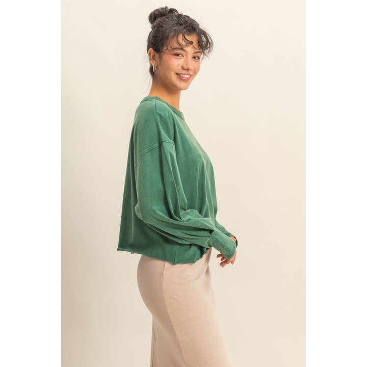 Double Zero - Wholesale Shirt - Women's - Washed Oversized Long Sleeve Top13