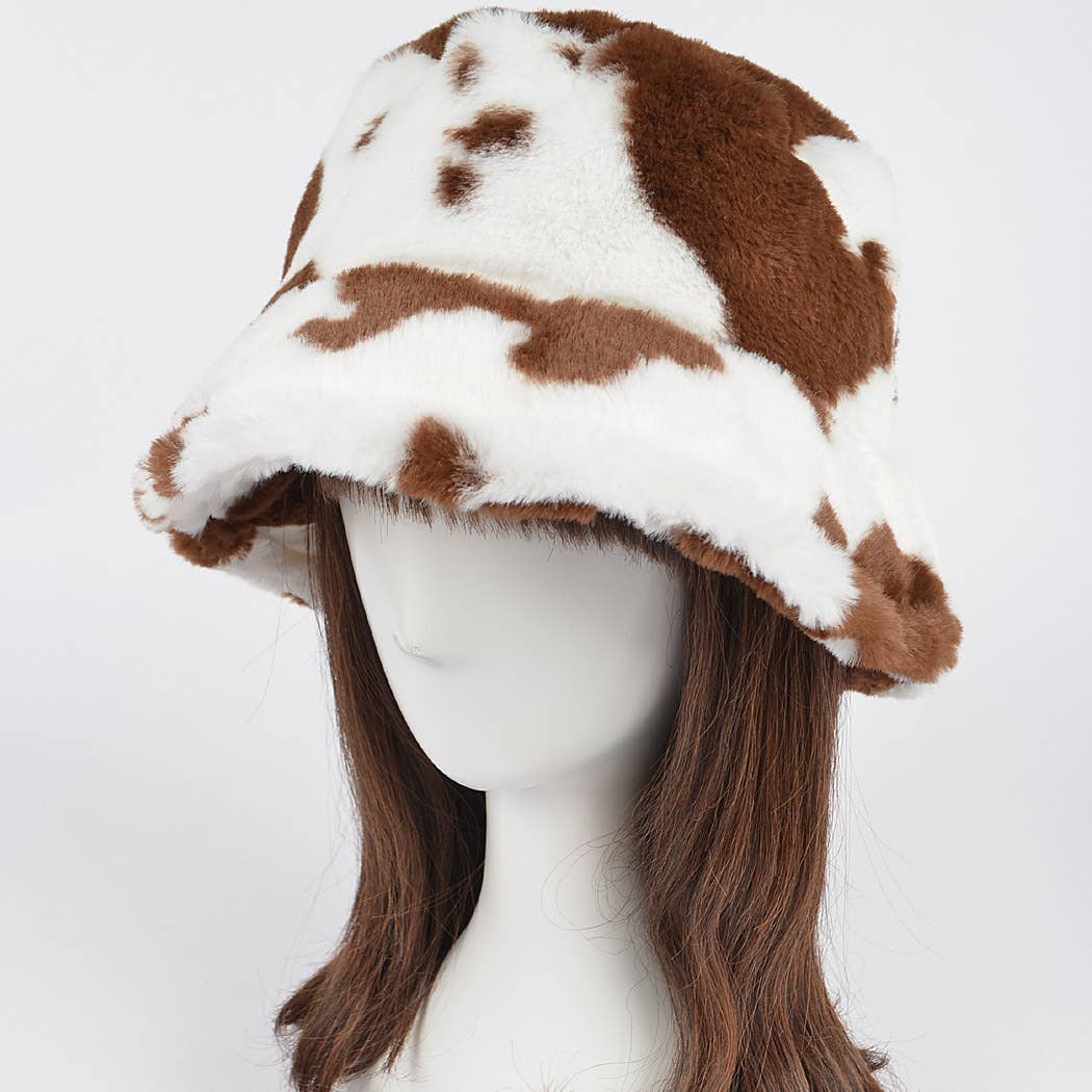 3AM BY H&D ACCESSORIES - Wholesale Bucket Hat - Women's - Cow Print Fur Bucket Hat1