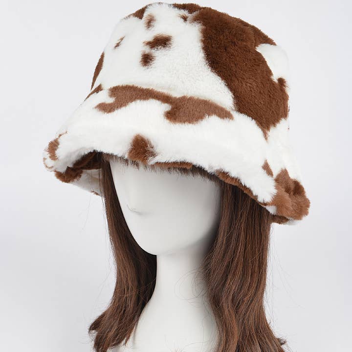 3AM BY H&D ACCESSORIES - Wholesale Bucket Hat - Women's - Cow Print Fur Bucket Hat1
