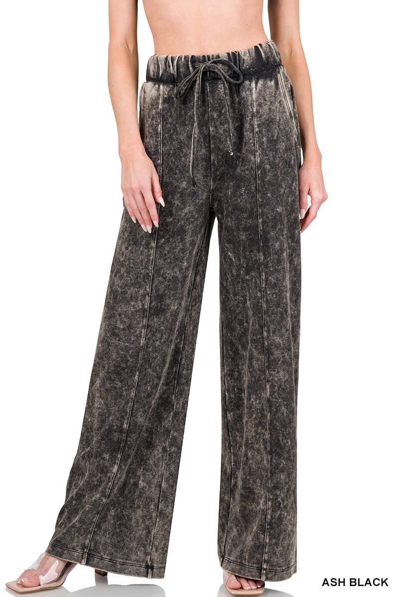 Baie Bleue - Wholesale Pants - Women's - P1756ZN - COOL ACID WASH WIDE LEG PANTS2