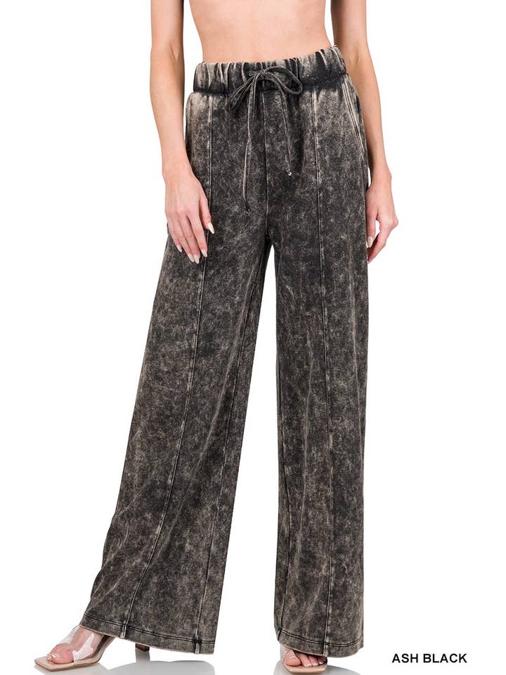 Baie Bleue - Wholesale Pants - Women's - P1756ZN - COOL ACID WASH WIDE LEG PANTS2