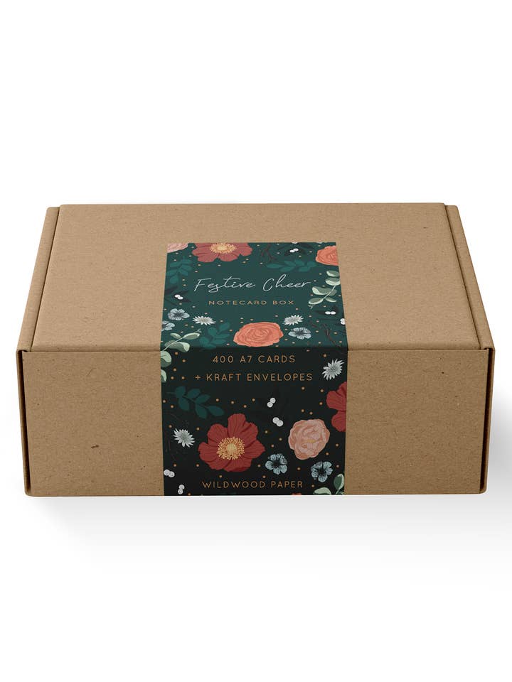 Floral Notecard Christmas Florist Sub Box | Bulk Box of 400 for wholesale by Wildwood Paper