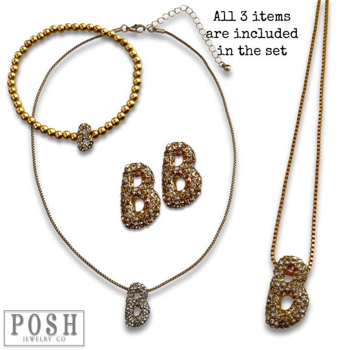 Pink Panache Brands - Wholesale Jewelry Set - Rhinestone initial jewelry set2