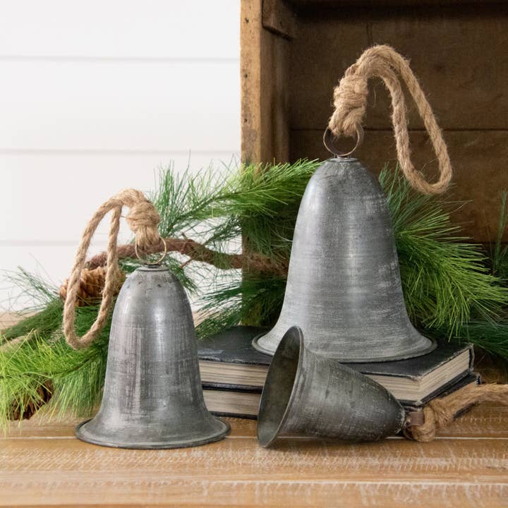 Audrey's Home & Gift - Wholesale Bell - Hanging Pewter Tone Vintage Bells (Set Of 03)