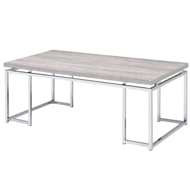 HomeRoots - Wholesale Coffee Table - 47" Oak and Silver Wood And Metal Frame Coffee Table4