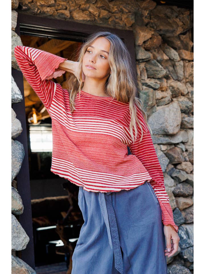 Ces Femme USA - Wholesale Knit Top - Women's - Stripe Crew-Neck Top