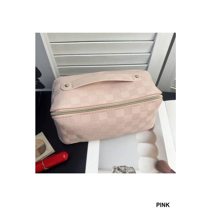 42POPS - Wholesale Makeup/Cosmetic Bag - SI-25928 Vegan Leather Checkered Makeup Bag