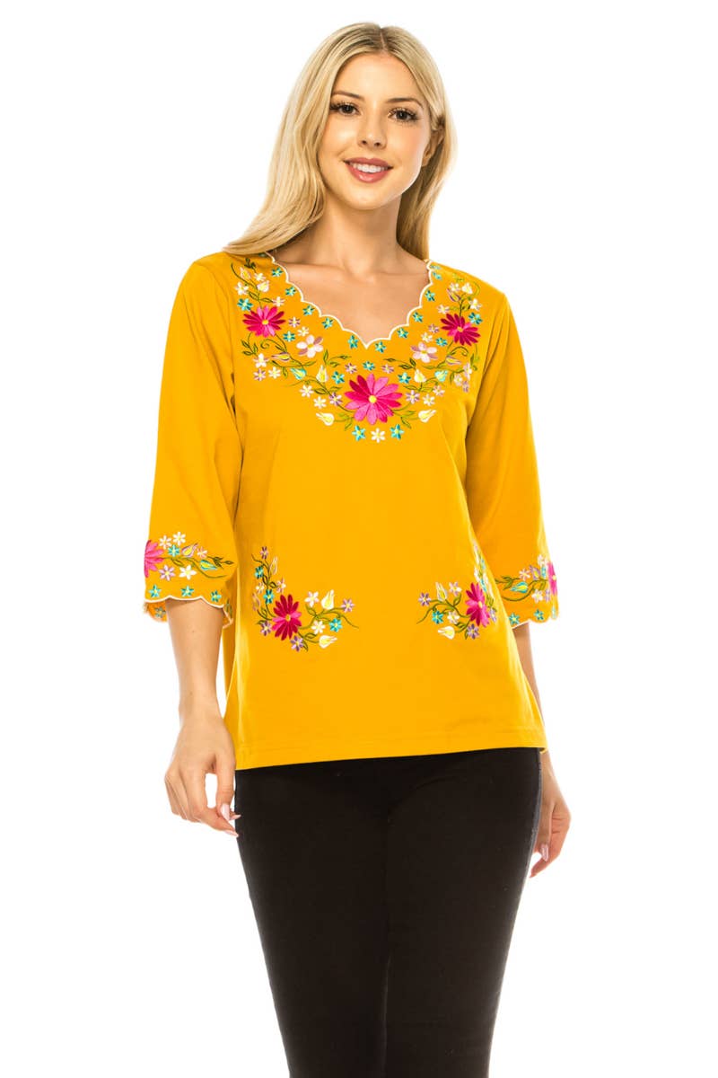 Unik - Vente Chemisier – femme - Adulte Traditionnel Brodé Manches 3/4 S-3XL3