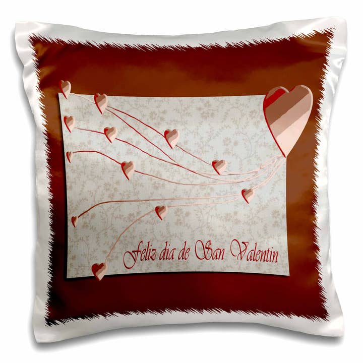 3dRose, Feliz día de San Valentín, Happy Valentines Day en español, Corazones de cobre, Funda de almohada para venta al por mayor de 3dRose