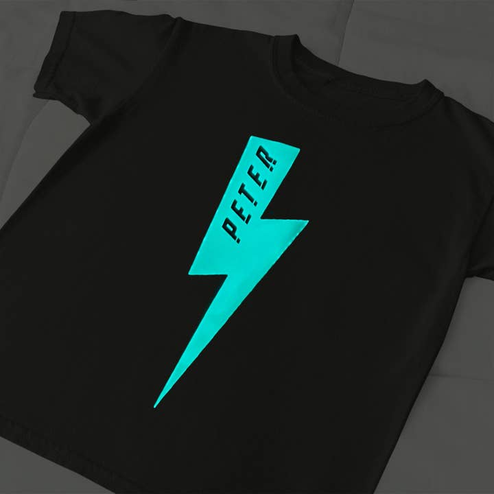 Glow Galaxy - Venta al por mayor Camiseta serigrafiada - Niños - Camiseta personalizada Lightning Bolt que brilla en la oscuridad