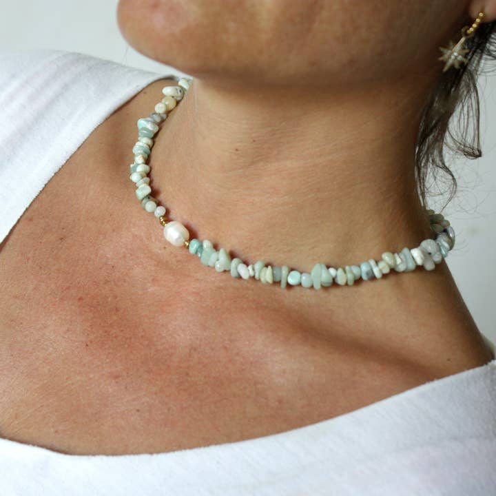 Colliers en Pierres & Perles Amazonite pour la vente par Dame Pach Bangkok