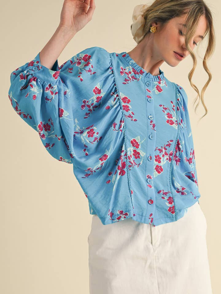 &MERCI - Wholesale Blouse - Women's - EXCLUSIVE PRINT FLORAL DOLMAN SLEEVE BLOUSE MTP3871