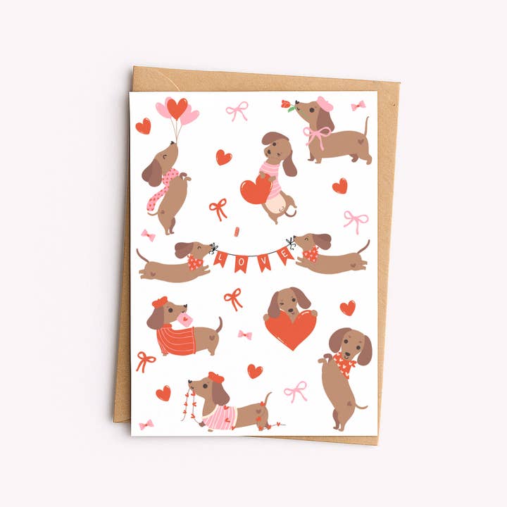 Valentine Dachshund Greeting Card 5x7 | Blank Inside for wholesale by Enchanted Farie Designs