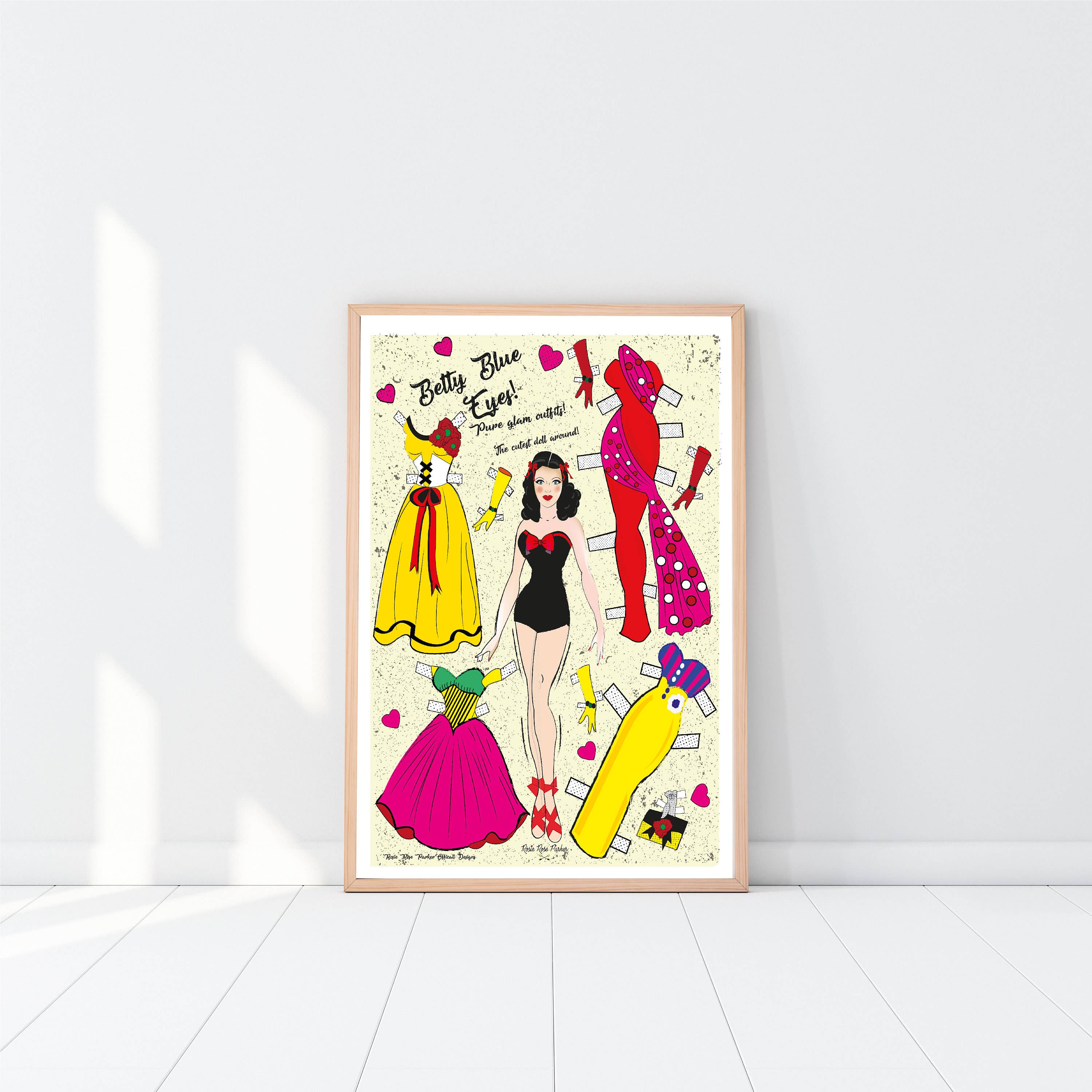 Rosie Rose Parker - Vente Affiche d'art - Impression poupée rétro découpée style mid-century des années 500