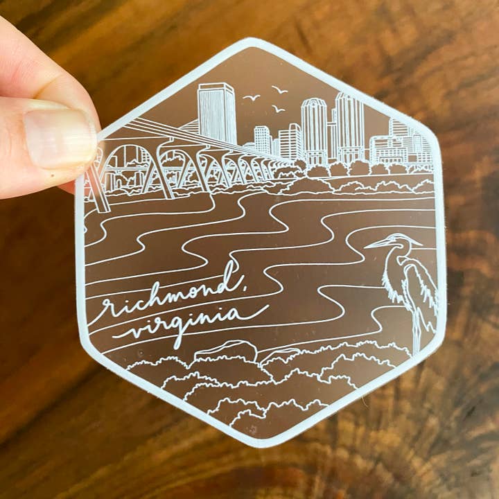 Richmond, Virginia - Vinyl Sticker (White on Clear) for wholesale by Billie Claire Illustration (Handmade)