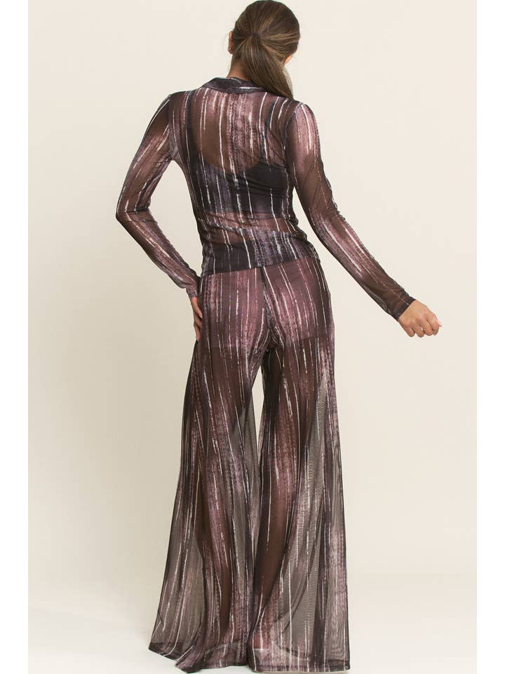 YNEZ - Wholesale Pants - Women's - Vibrant Stripe Print Sheer Wide Leg Cocktail Going Out Pant20