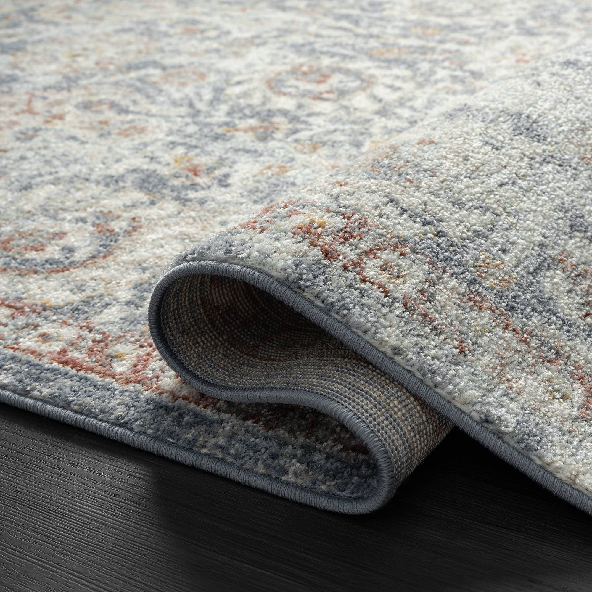 Abani Rugs - Vente Tapis - Tapis de zone floral vintage bleu et beige Abani Milas4