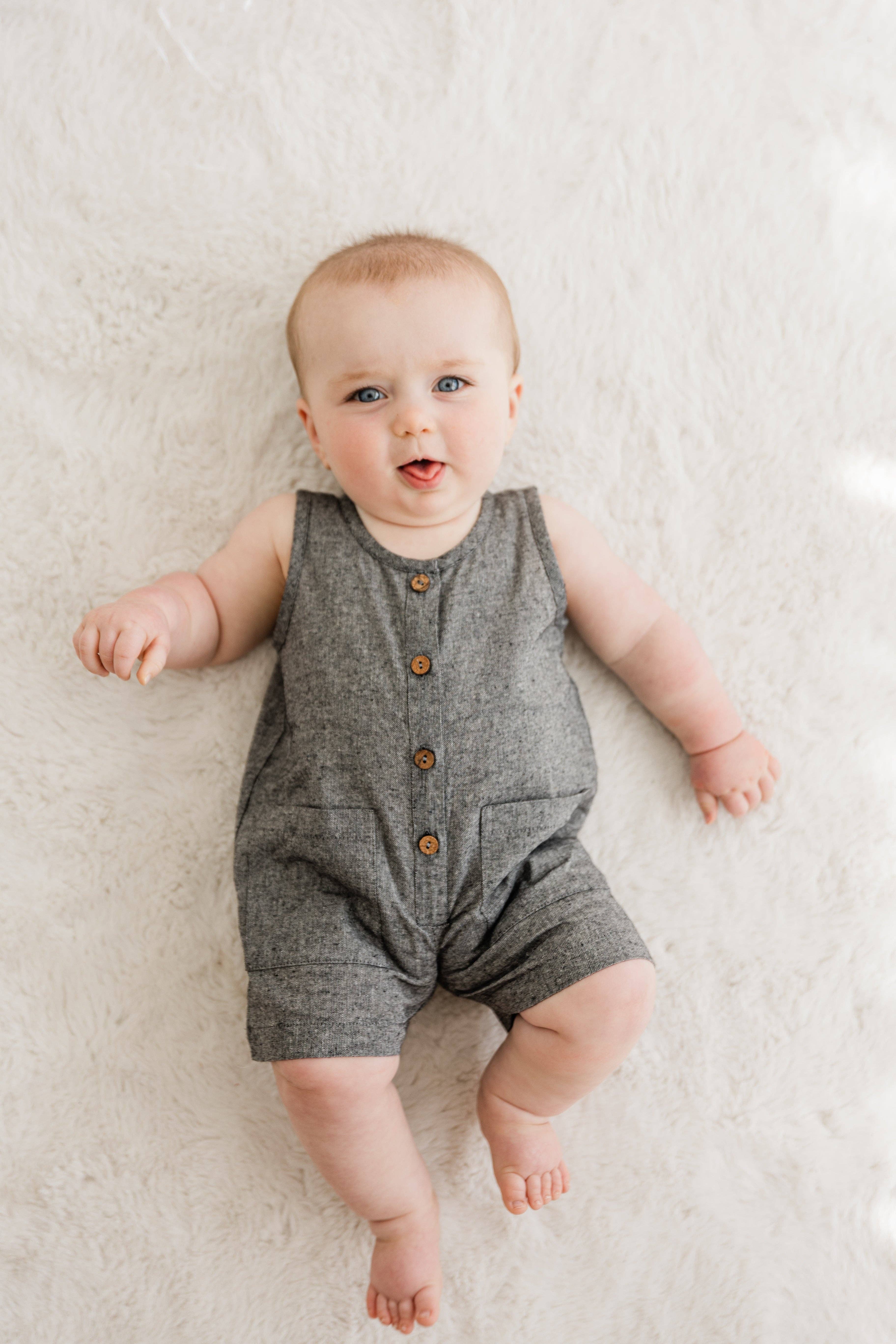 Yo Baby - Wholesale Jumpsuit - Baby - Black Chambray Boys Romper2