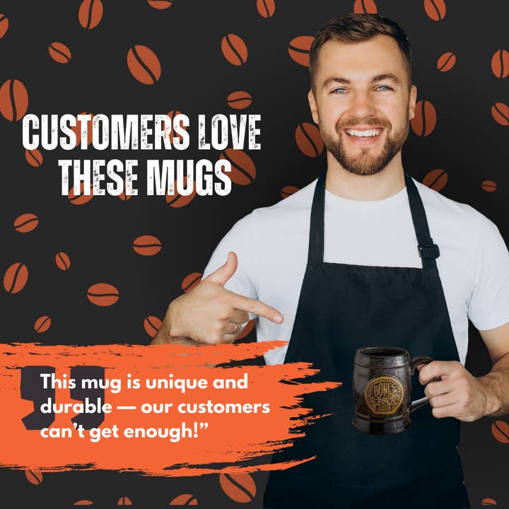 Bones Coffee Company - Venta al por mayor Taza - Taza arrojada a mano con el logotipo de la calavera | Taza de café negra | 14 oz2