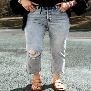 Acid Wash Distressed Extreme Rip Skinny Jeans - Mid Blue Wash